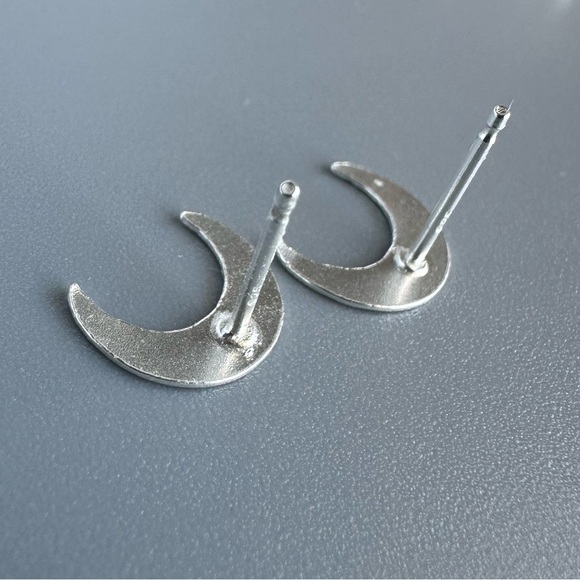 Sterling Silver Dainty Moon Stud Earrings - Picture 4 of 5